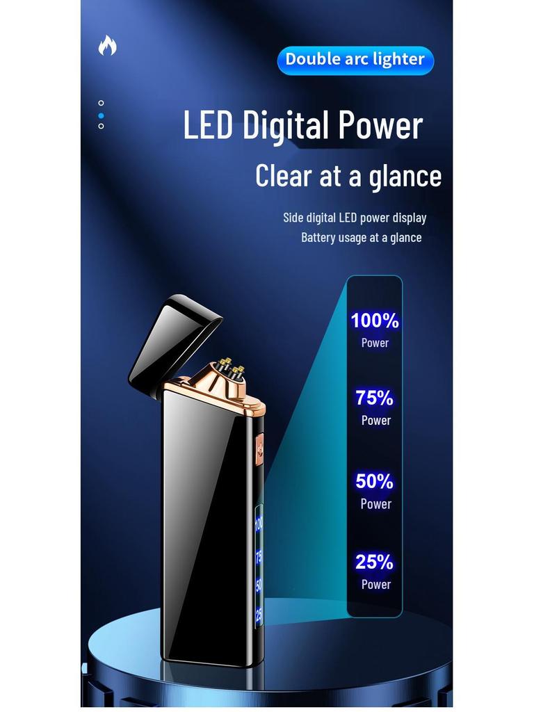 Smart Windproof Type-C Rechargeable Lighter with Dual Arc & Display