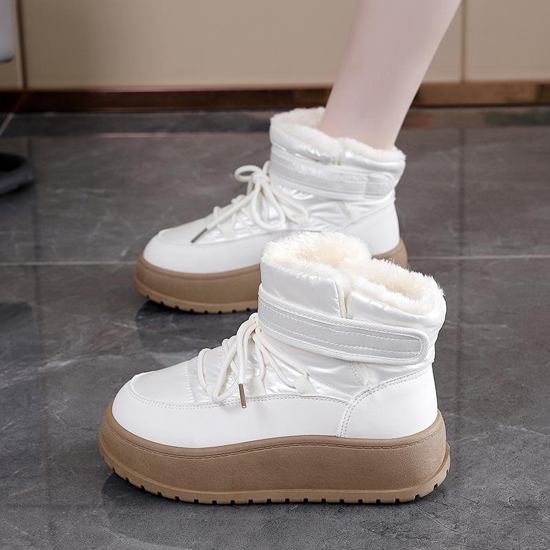 Women's Fashion Thick Bottom Heightening Lightweight Winter Warm Fur One Snow Boots Velvet Lined Non-slip Casual Sports Martin Cotton Boots