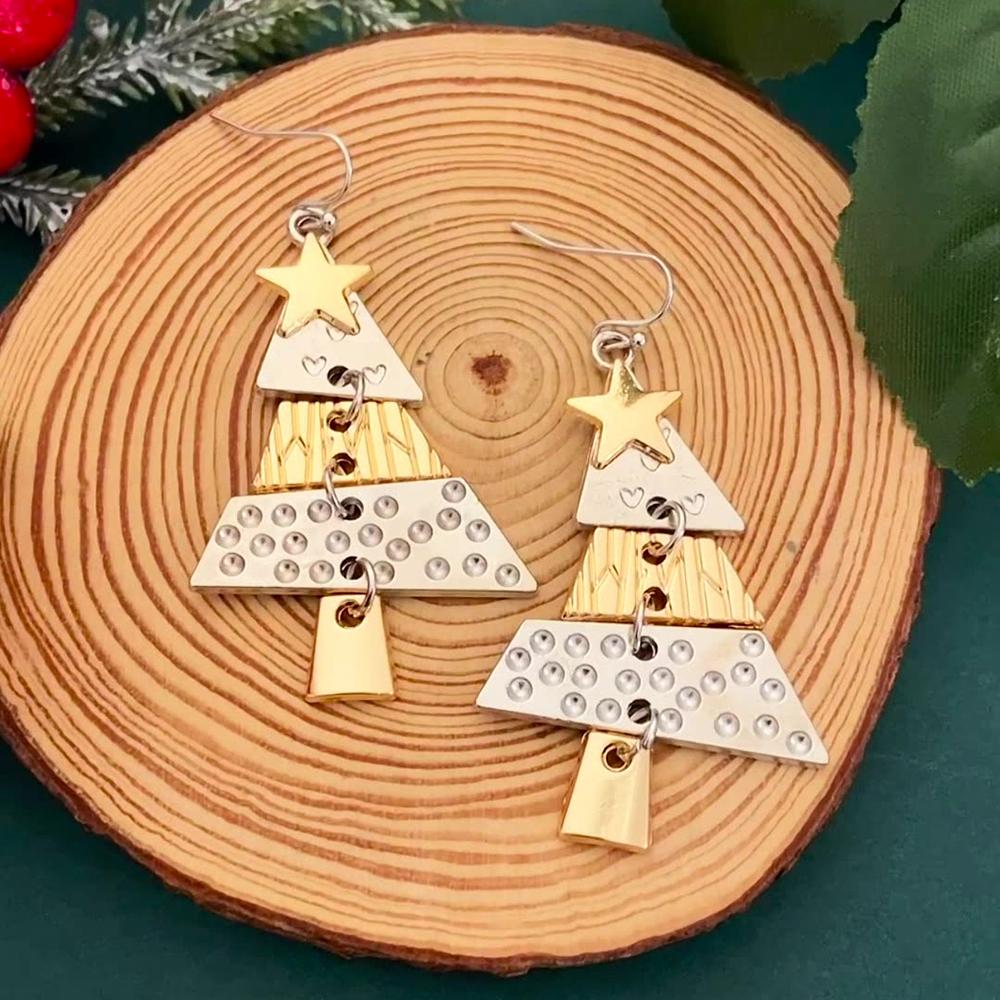 Splicing Together Christmas Tree Earrings For Women Trendy Statement Star Earring Year Holiday Jewelry Female Gifts