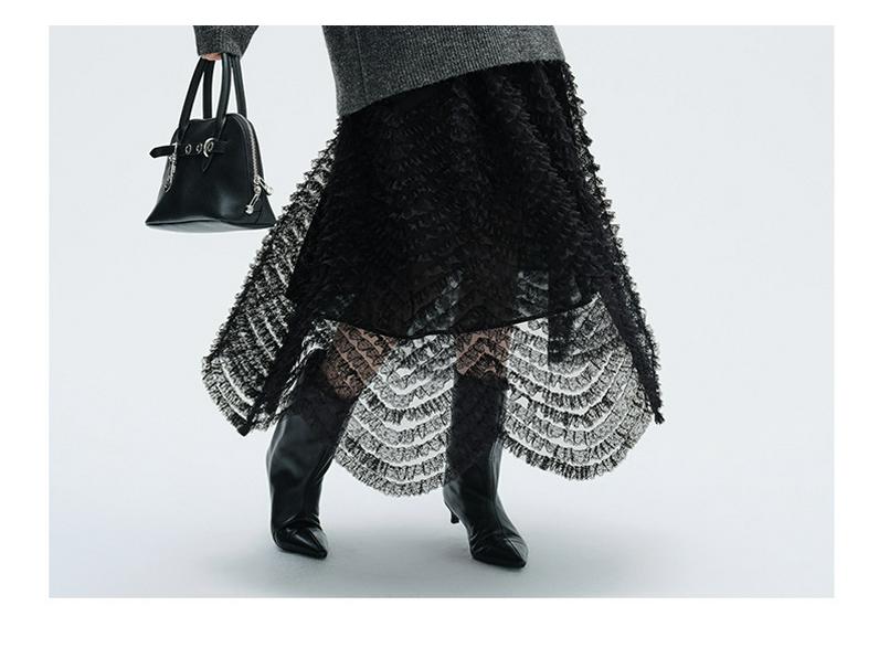 Elegant Women's French Mesh Layered Lace Skirt - New Spring Arrival, Mid-length with Wide Hem and Slimming Fluffy Design