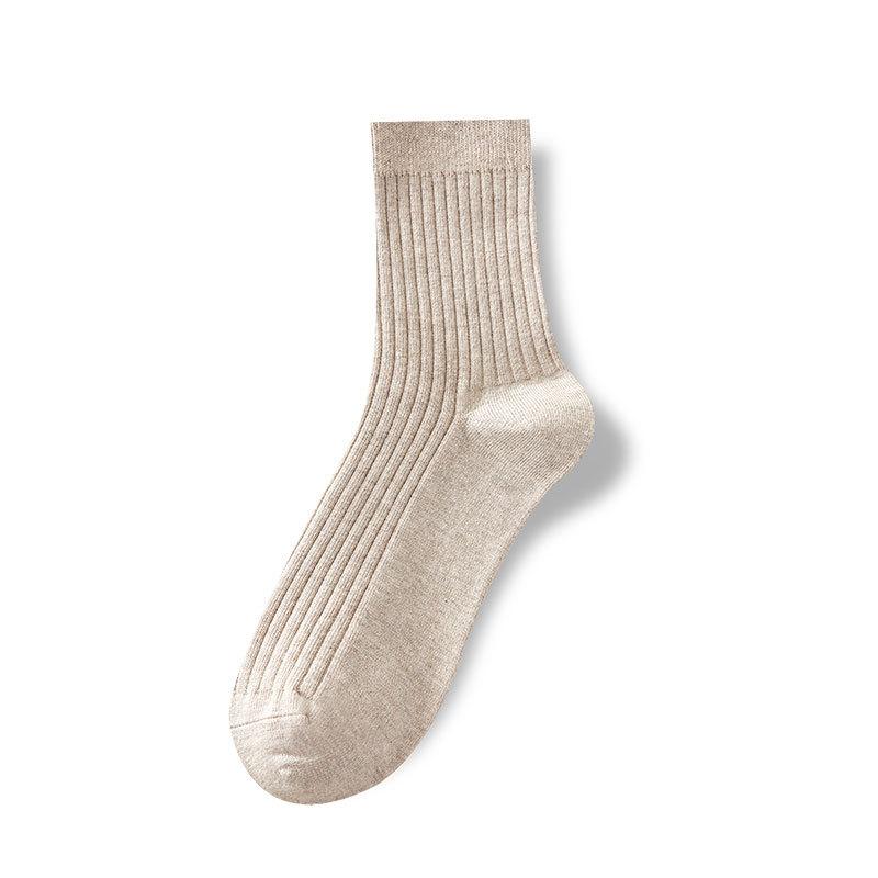Men's Autumn and Winter Mid-calf Socks, Business Socks, Vertical Striped Long Tubes, Pure Cotton Socks, Solid Black Socks
