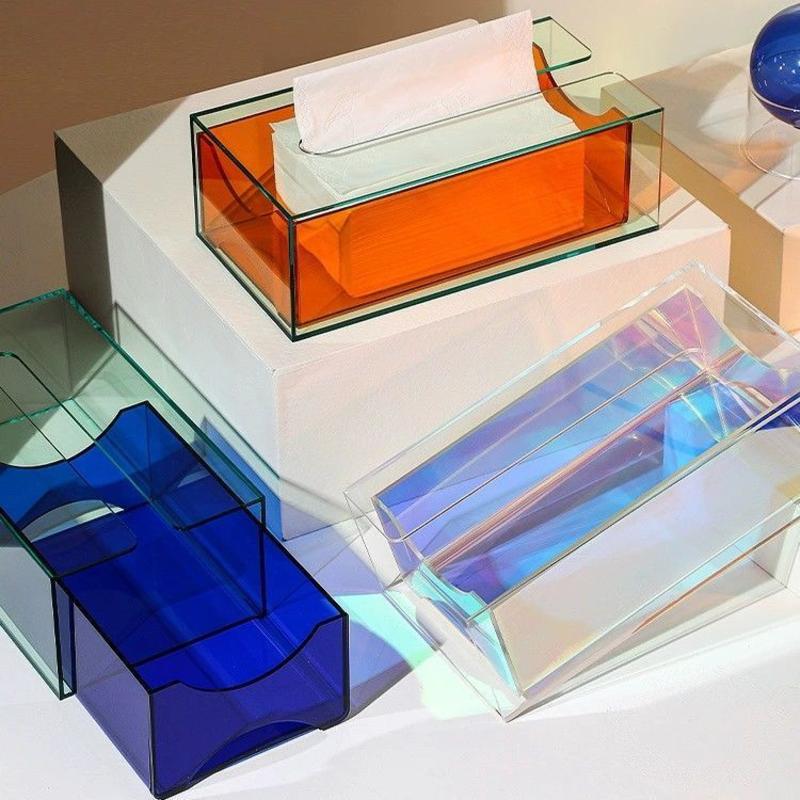 Luxury Acrylic Drawer Tissue Box Living Room Desktop Transparent Rainbow Napkin Box Ins Style Home Creative Bathroom Storage