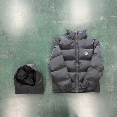 Trendy Brand Trapstar Grey Jacket with Small Logo, Thickened Cotton, Detachable Hood, Retro Couple Style