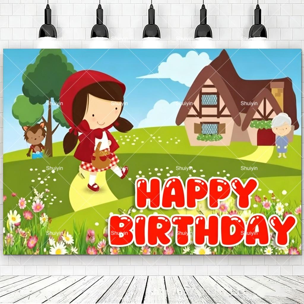 Cartoon Little Red Riding Hood Backdrop Girl Birthday Decorations Party Supplies Baby Shower Banner Photo Shoot Props Kids Gifts