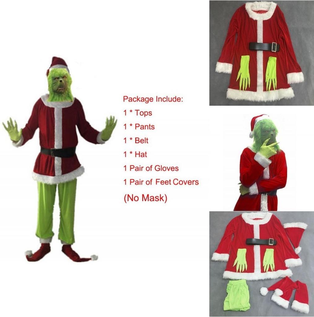 Polyester Grinch Kostüm Anzug Mit Hut Jacke Gürtel Handschuhe Hose Fußabdeckung