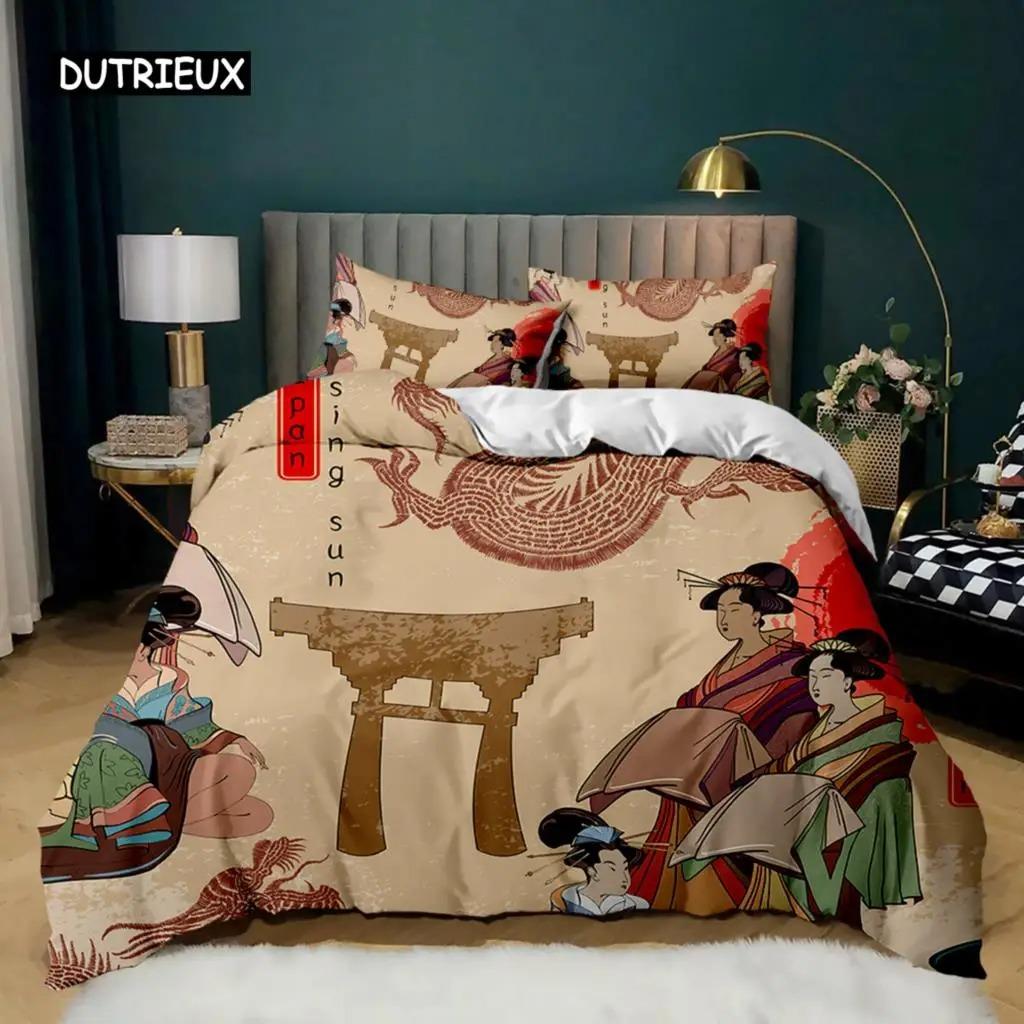 Japanskt Element Påslakanset Geisha Japansk Kultur Tema Enkelsängset Dubbel Queen King Size Polyester Täcke