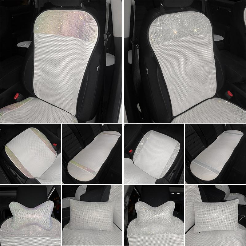 Fashion Classic Car Seat Cover Full Set Bling Diamond Interior Accessories Women Cushion Breathable Universal for All