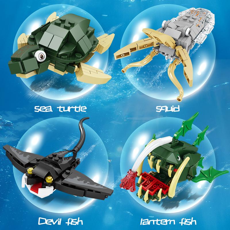 Sea World Series Building Blocks Set Whale Lobster Clownfish Mini Marine Life Model Bricks Kids DIY Toy Creative Birthday Gifts
