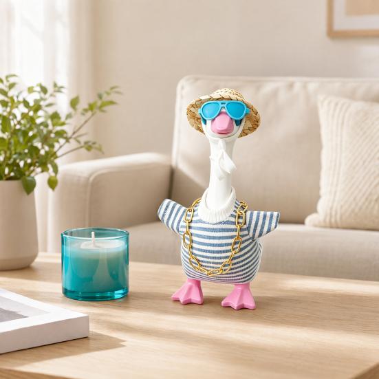 Porch Goose Costumes for 7 Inch Goose Statue, Striped Sweater Straw Hat Sunglasses Chain Set, Easy To Wear Soft Fabric Outdoor Decor Accessories