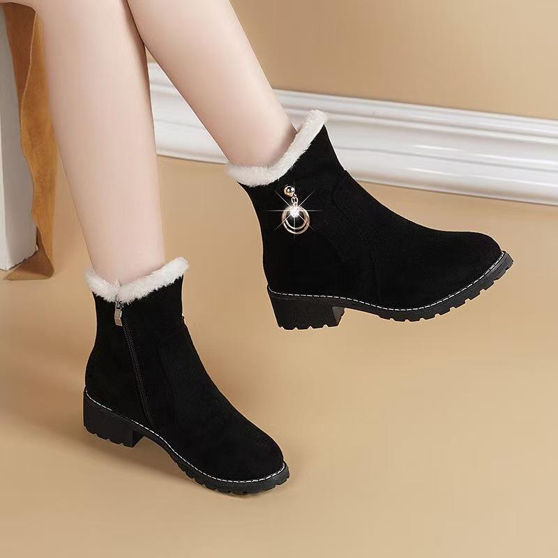 Fall Winter Women's Winter Boots Fur Lined Side Zip Snow Boot Anti Slip Low Heel Ankle Boot