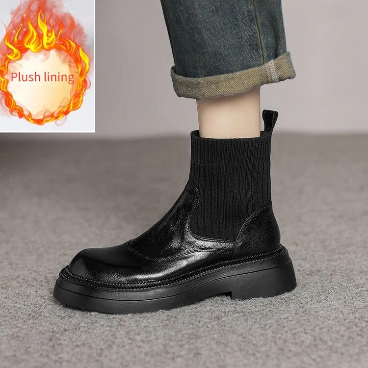 New Casual Sheepskin Retro Chimney Boots European American Low Heel Black Commuting Shopping Short Plush Warm  Ankle Boots 41
