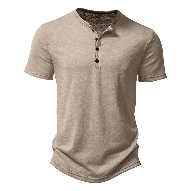 Henley Collar Summer Men Casual Solid Color Short Sleeve T Shirt for Men Polo Men Cotton Men's T Shirts