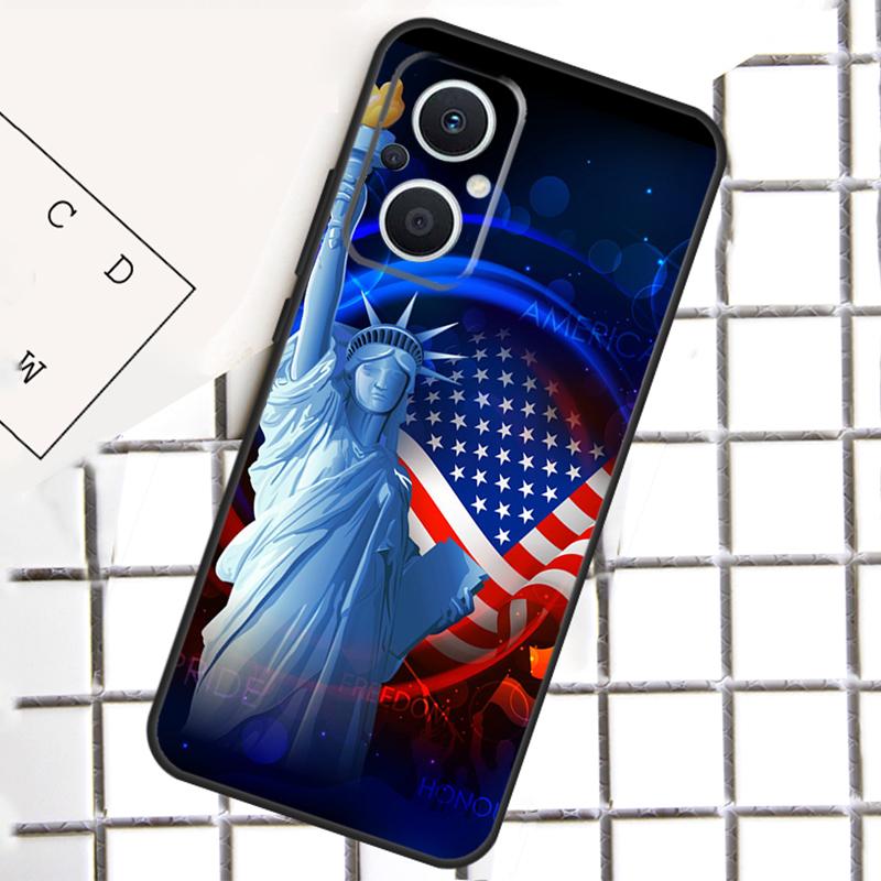 America Flag Statue of Liberty For OPPO Reno 13F 12F 14F 11F 10 11 12 13 14 Pro 8T 7 8 Lite OPPO Find X9 X8 X6 X5 Pro Case