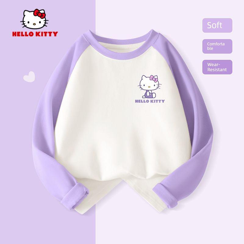 Hello Kitty Girls' Solid Color Base Shirt, Autumn 2024 New Long-Sleeve T-Shirt for Older Girls, Children's Inner Wear