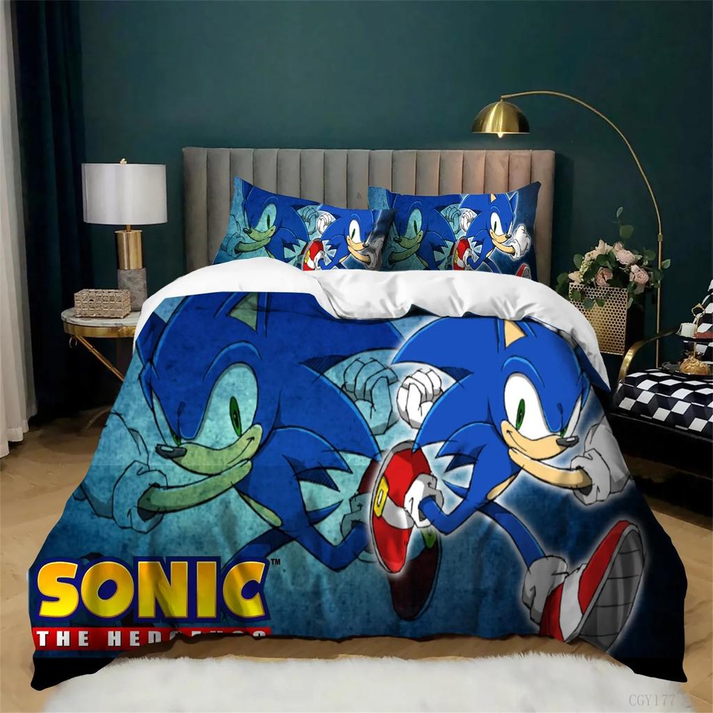 Cartoon Sonic Bedding Set, 3D Soft Duvet Cover Set 2/3pcs, All Season Comfortable Quilt Cover for Kids Boys