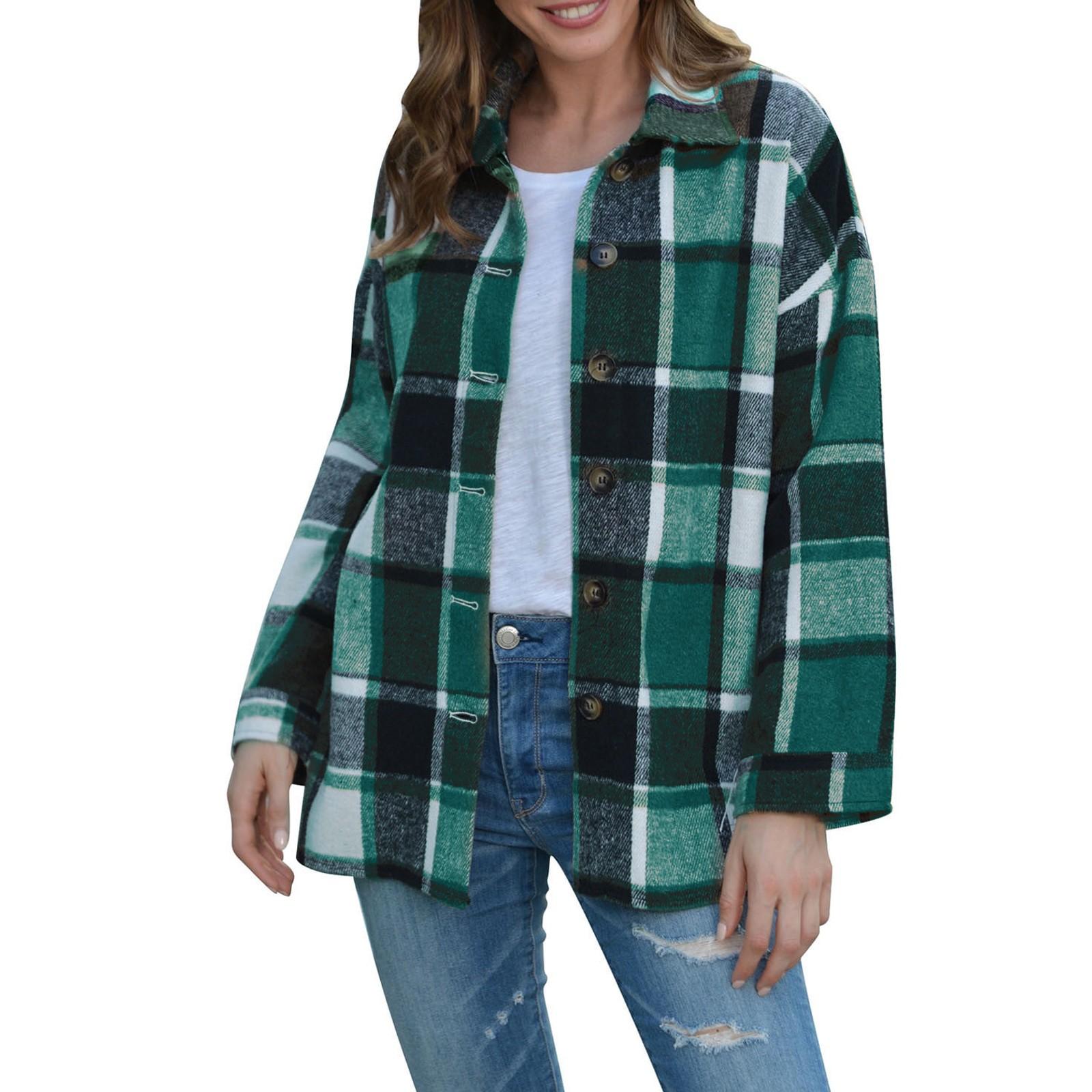 

Женские осенние топы, женские длинные клетчатые жакеты из шерстяной смеси, рубашки на пуговицах, пальто с карманами XXXL