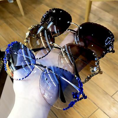 Occhiali da Sole Ins Celebrità di Internet Donna Intarsiati con Diamanti e Cristallo Personalizzato Senza Montatura Occhiali da Sole Ultravioletti Donna