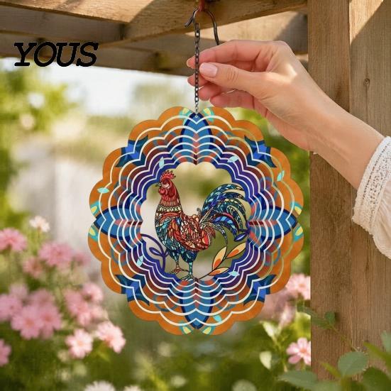 Decorative Spinner for Trees And Fences Outdoor Owl/Hummingbird/Flower/Tree of Life/Rooster Wind Spinners, Reflective Spinners Garden Decor,
