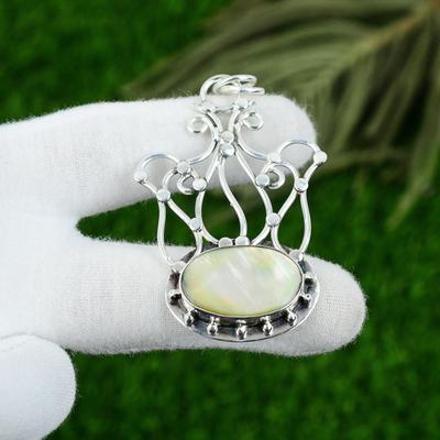Pingente de Gema de Madrepérola Natural Branco Joias de Prata de Lei 925