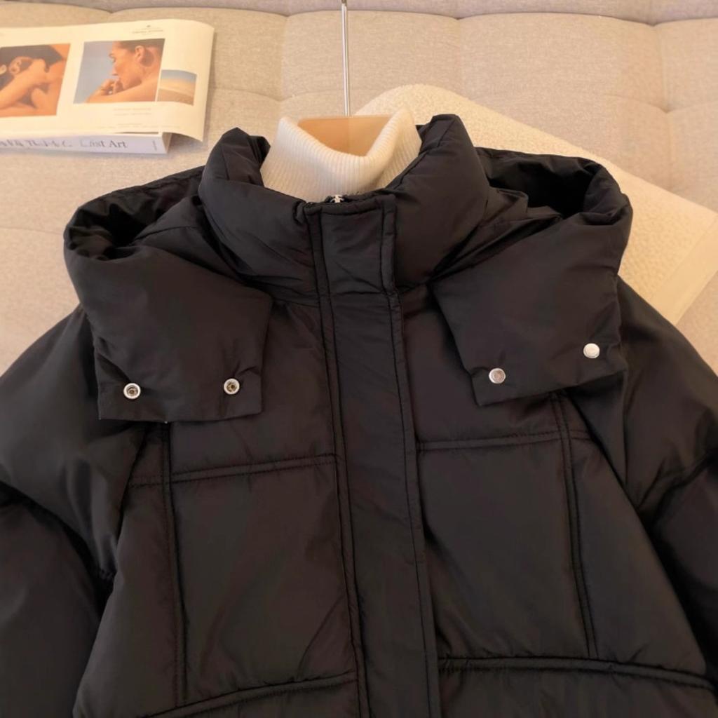 Black hooded down jacket women's winter new large size fat mm long knee bread jacket