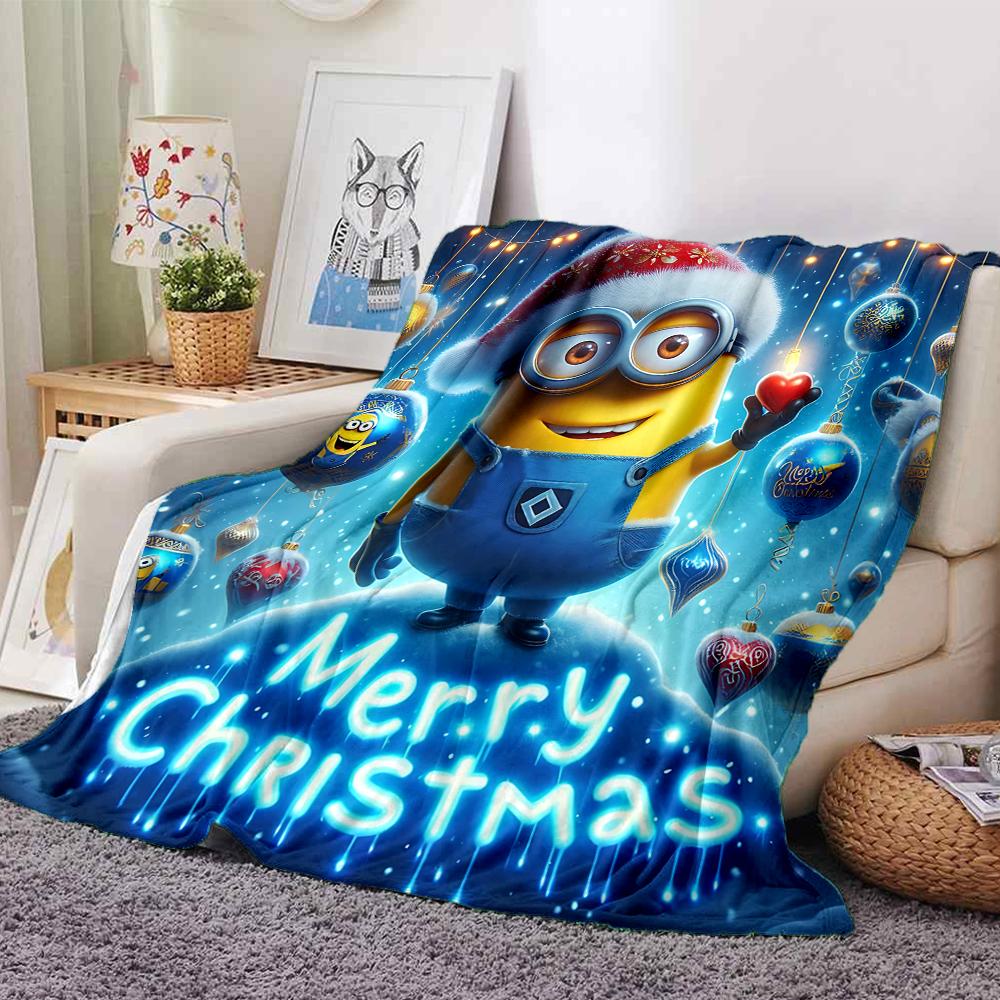 1Pc Christmas Minions Celebration Blanket Soft Throw Blanket For Home Bedroom Bed Sofa Travel Office Solid Christmas Blanket