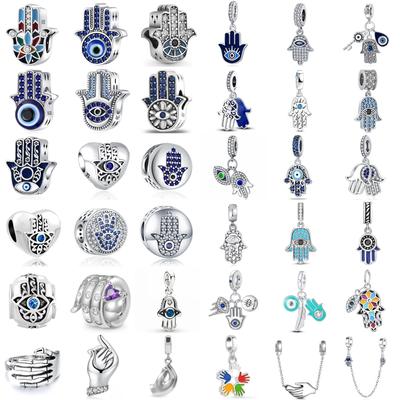 New 925 Silver Devil's Eye Blue Palm Charm Fit Original Bracelet Accessories Women Jewelry