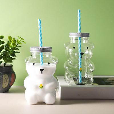 Bärchenbecher, Plastik-Honigbärchen-Trinkbecher mit Strohhalm, Plastikbecher mit Deckeln und Strohhalmen, Niedliche Tassen Bärchen-Trinklernbecher Kaffee Bier Wein