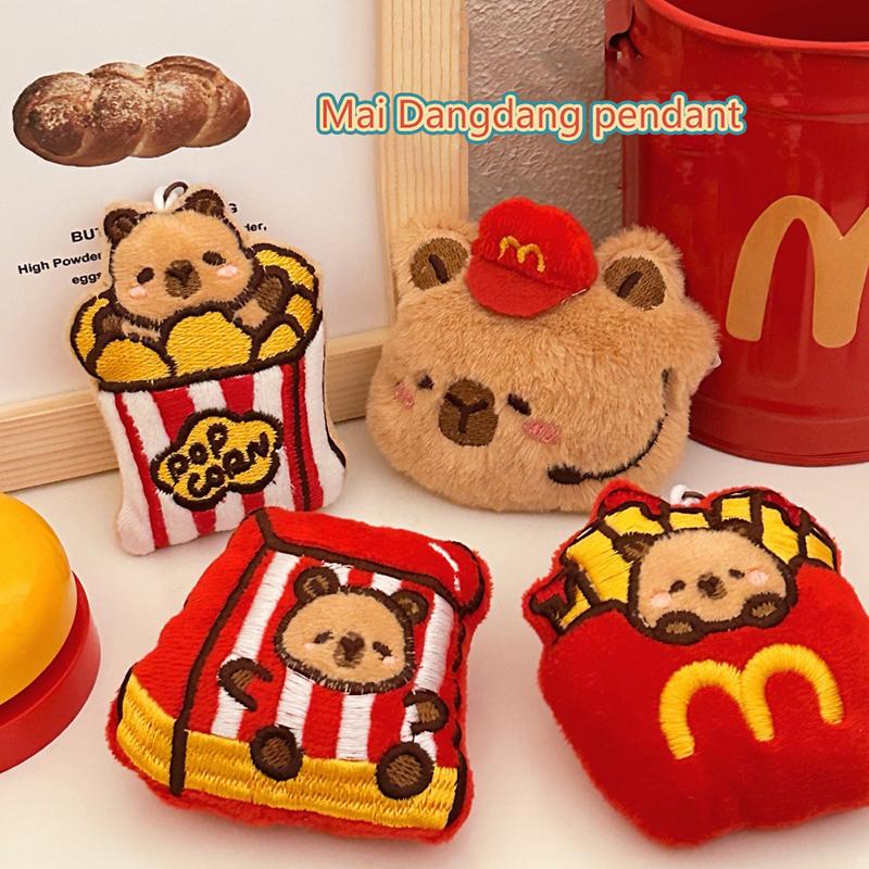 Creative Hamburger Fried Chicken Capybara Keychain Cute Cartoon Food Keyring Lovely Plush Keychains Bag Pendant Couple Gifts