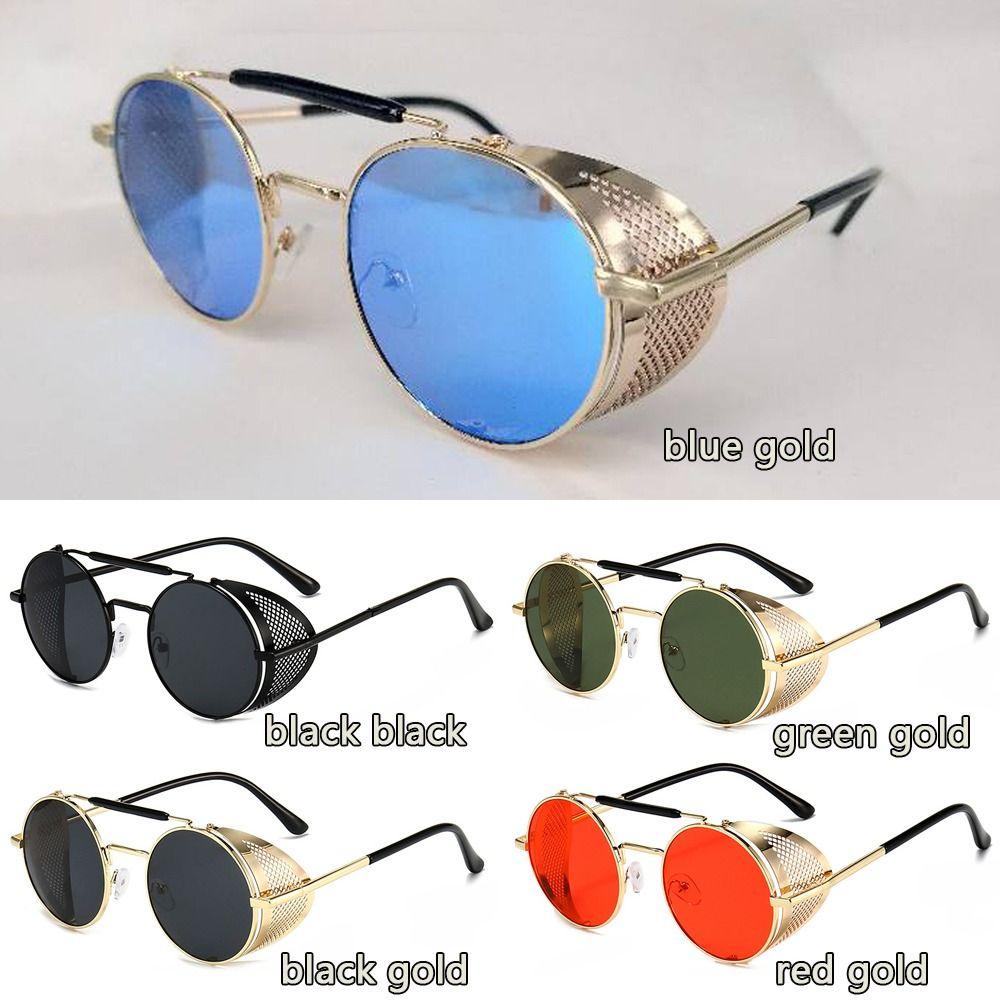 Punk Metal Frame Sunglasses Anti-UV 400 Eye Protection Black Shades Glasses Travel Accessories Retro Sunglasses for Women Men