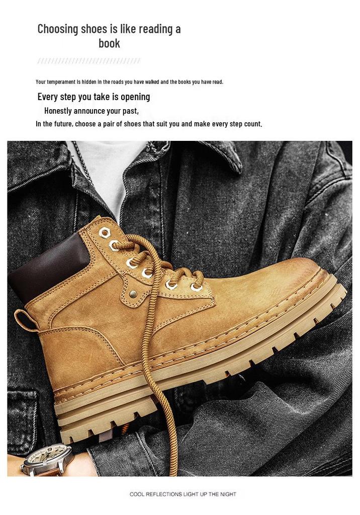 2024 Wear-Resistant Genuine Leather Men's Martin Boots - Warm, Stylish British Workwear for Autumn/Winter