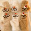 Cute Glasses Bear Plush Half Finger Flip Gloves Women's Winter Cartoon Versatile Can Be Cold, Windproof and Warm