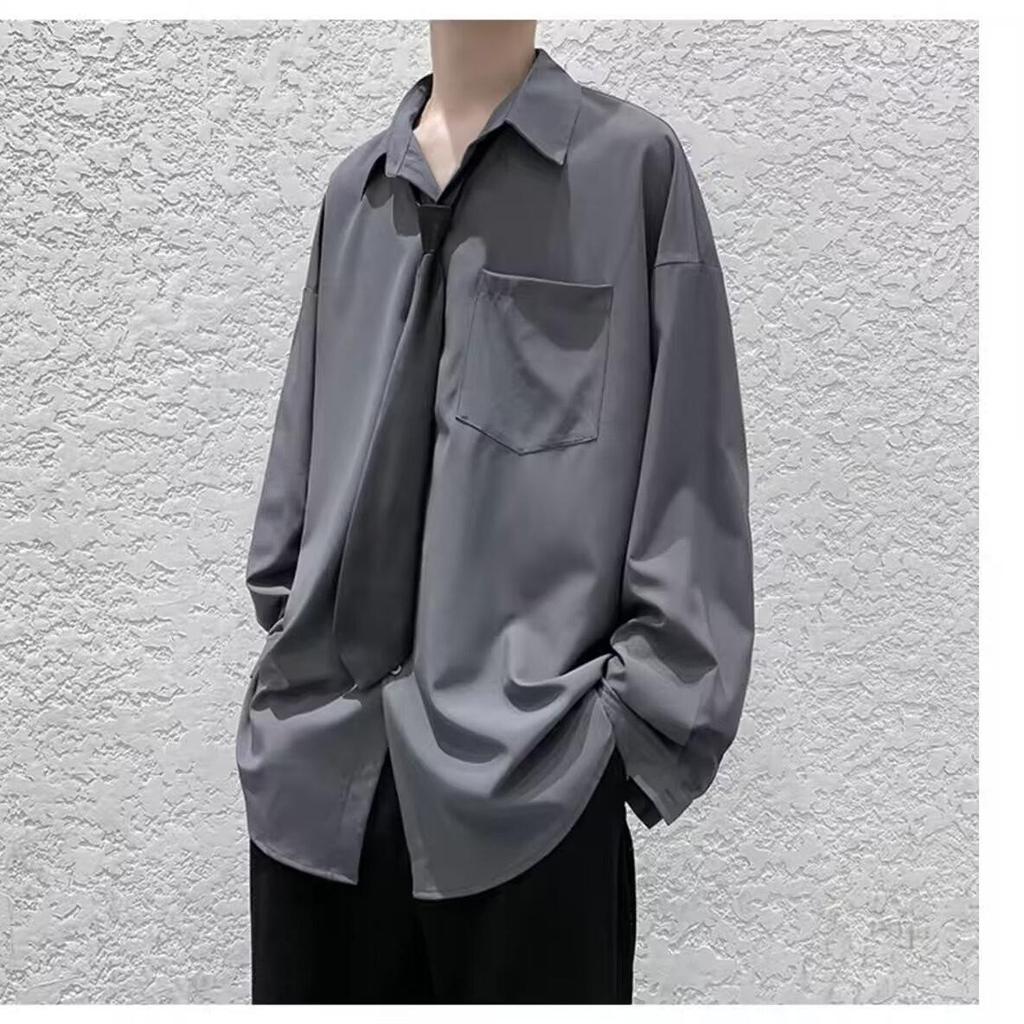 Men's Long-Sleeve White Shirt: College Style, Loose Fit, Korean Trend