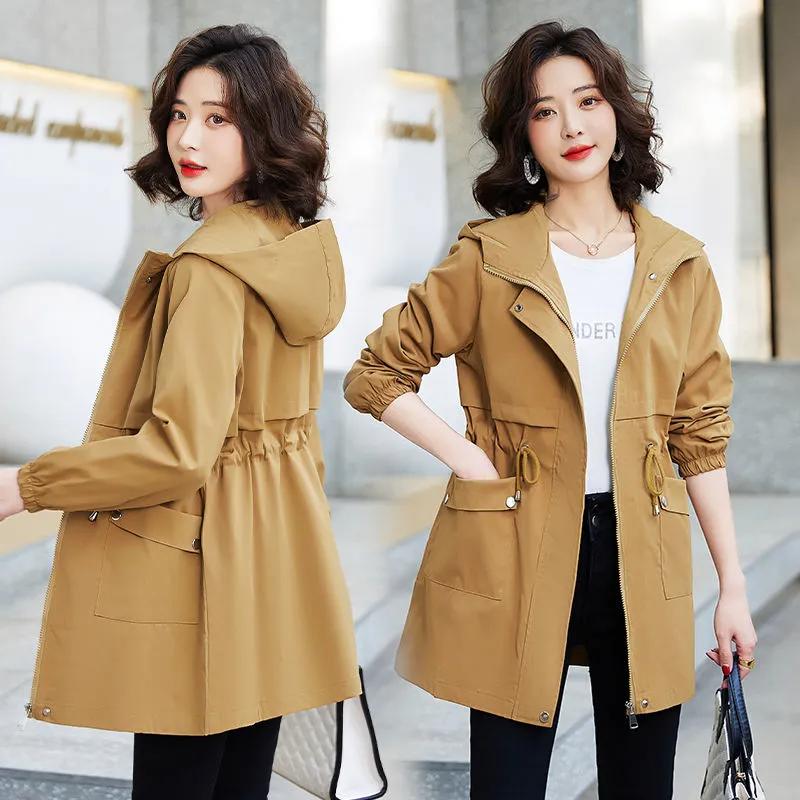 

Spring and Autumn Thin Windbreaker Women s Mid-Length New Casual Western Style Coat Jacket L хакі