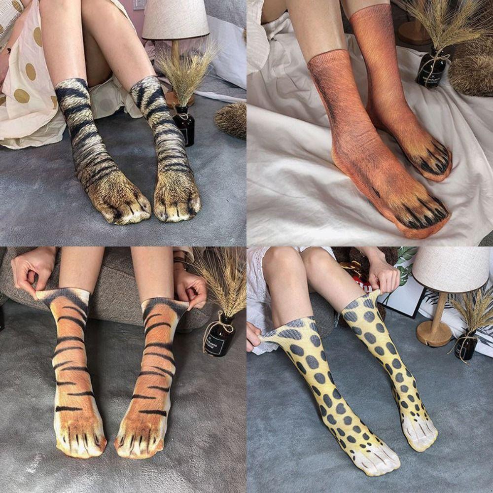 Simulation 3D Print Animal Paw Socks Polyester Funny Animal Paws Socks Gift Middle Tube Sock