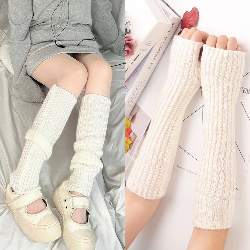 

Warmers Socks Glove Female Knitted Warm Foot Cover Glove White Black Warmer Lady Autumn Winter Crochet Sock Boot Cuffs One Size белый