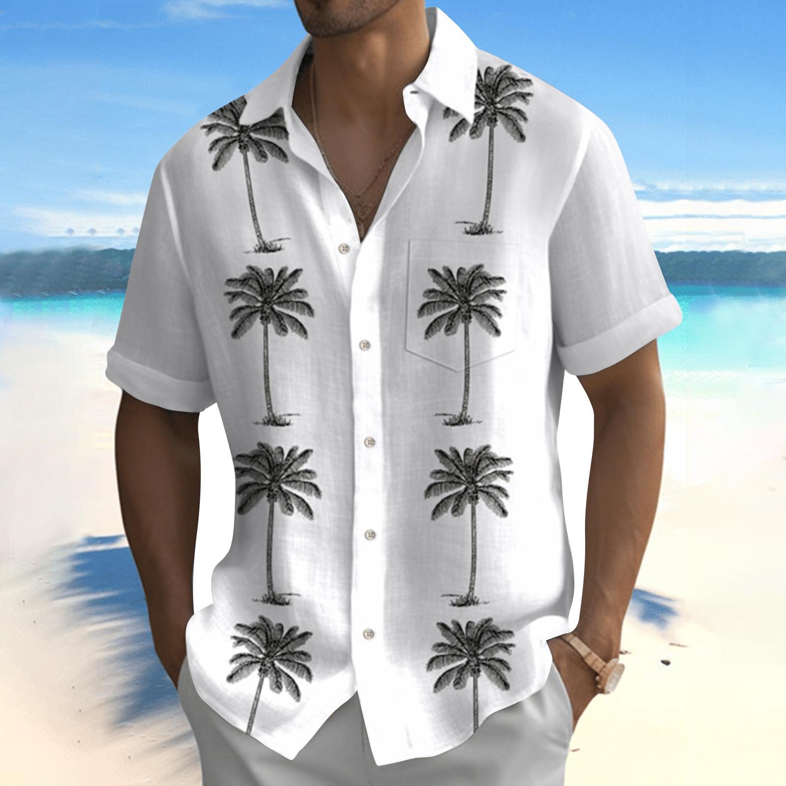 

Гавайская рубашка для мужчин, мужские винтажные рубашки для боулинга на пуговицах, летняя пляжная рубашка с коротким рукавом XXXXL белый