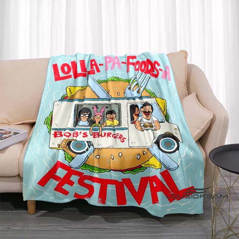 Happy Burger Shop cartoon print blanket. A warm and comfortable flannel blanket suitable for bedrooms, sofas, beds, chairs, picn