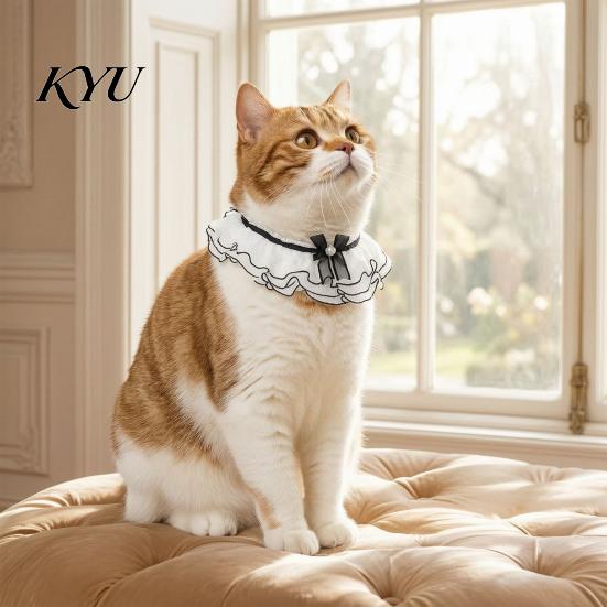 Lace Ruffle Cat Collar Collar, Elegant Pet Bandana Bib with Bow Knot, Retro Puppy Formal Neckwear Cute Princess for Cats Small Dogs Wedding