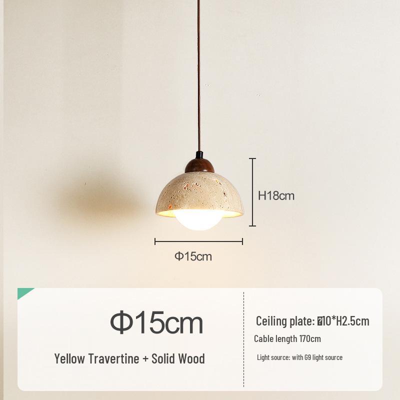 Yellow Travertine Pendant Light - Retro Cream Wabi-sabi Style for B&B, Restaurant, Bedroom, or Bedside.