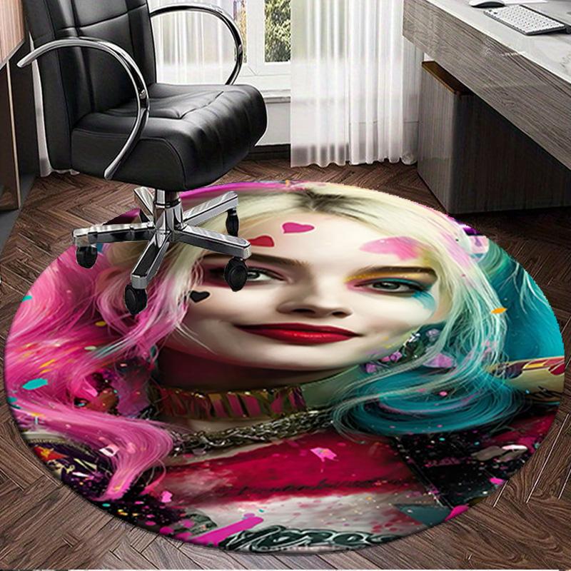 1PC Harley Chaos And Color Round Rug, Non-slip Chair Mat, Home Decor, Circle Carpet Perfect for Office, Bedroom, Living Room,Christmas gift