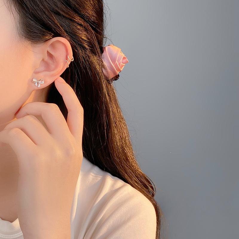 Exquisite Cat Eye Stone Bow Earrings for Girls Girl Heart Versatile New Earrings