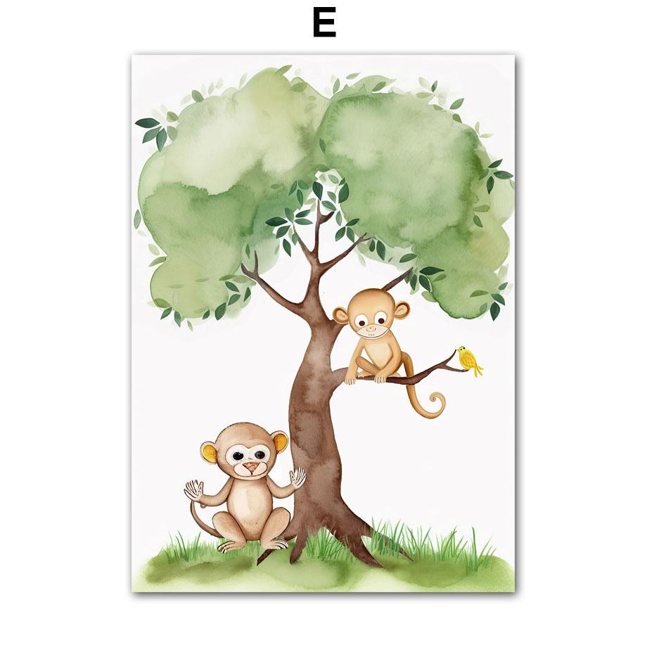 Watercolor Giraffe Elephant Lion Monkey Zebra Wall Art Canvas Painting Cartoon Posters And Prints Pictures Baby Kids Room Decor