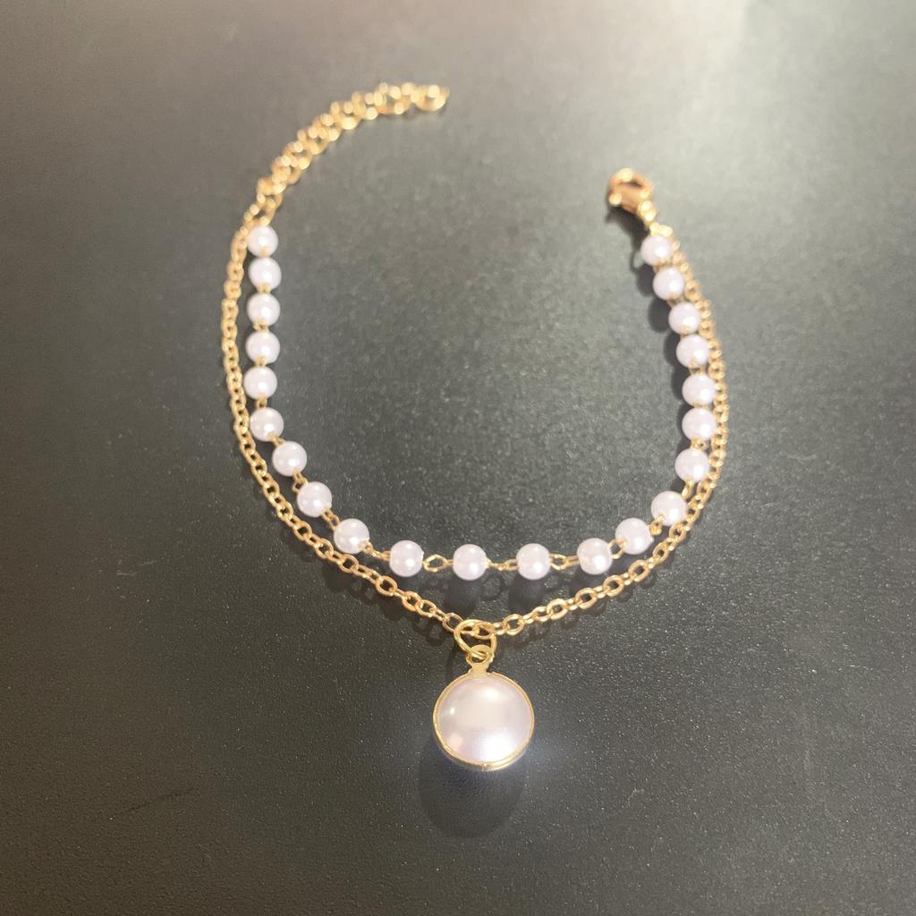 Korean version ins super fairy niche design female fashion temperament direct supply, double pearl pendant anklet