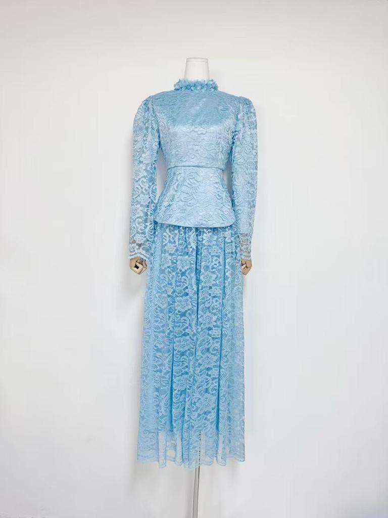 Elegant Lace Top & Waist-Cinching Long Skirt Set: Spring 2026 Collection