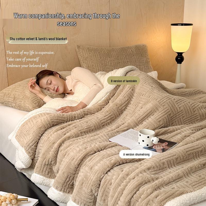 Lambswool Coral Fleece Thick Winter Blanket - Soft, Warm Throw for Office, Sofa, or Naps