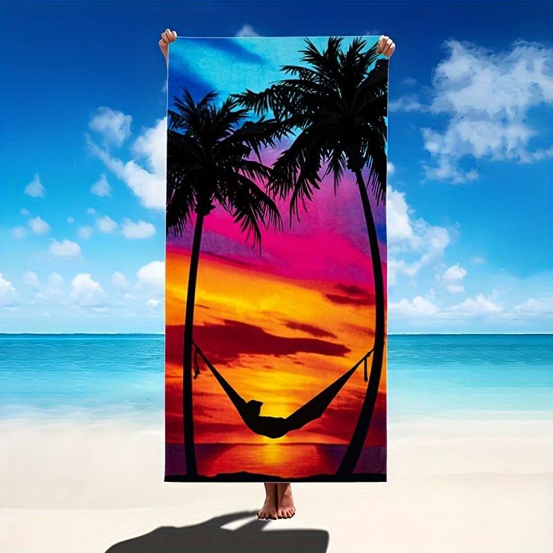 Vibrant Palm Trees Sunset Beach Towel, Summer Getaways Hand Towel Quick Dry Soft