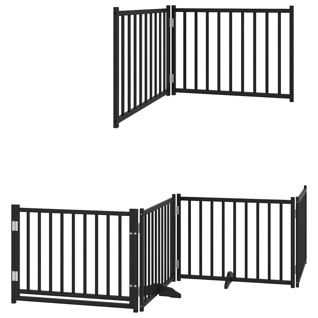 6 Piece Foldable Black Dog Gate 480 cm Poplar Wood
