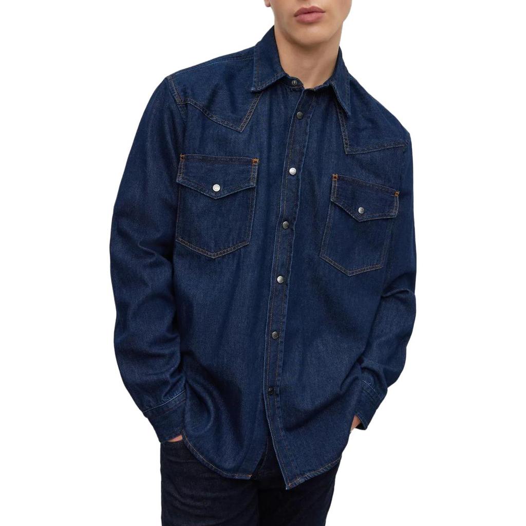 HUGO BOSS Denim Jackets Men's Blue Lapel Moderate Straight Fit 50489489-404