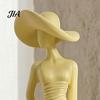 Creative Tabletop Ornaments Woman Statue, Resin Art Sculpture for Living Room Mantel Shelf Decor, Modern Female Home Figurine, Wide Brim Hat