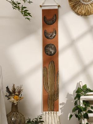 Macrame Wall Tapestry Moon Phase Cactus Boho Home Decoration Tapestry Wall Hanging Room Decors Aesthetic Wall Decor Art Ornament